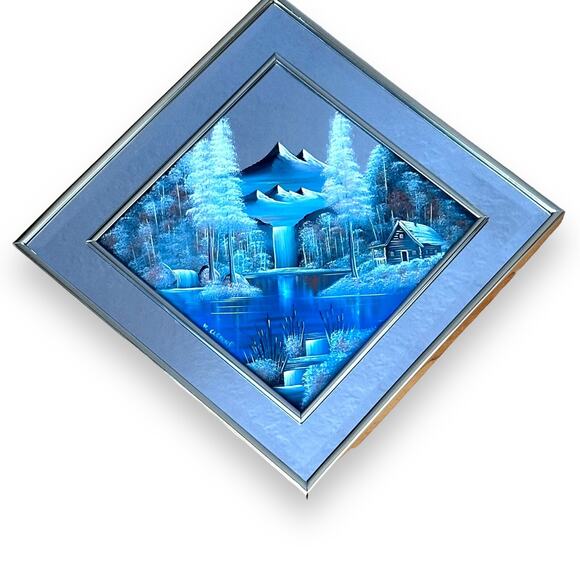 Rare "Winter Scene Lake Cabin" Original Painted on Mirror-Clemons-Pastels - Picture 4 of 16